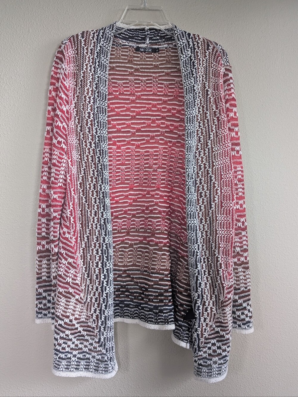 NIC+ZOE Size XL Open-Front Gradient Cardigan in Pink, Black, White Linen Blend